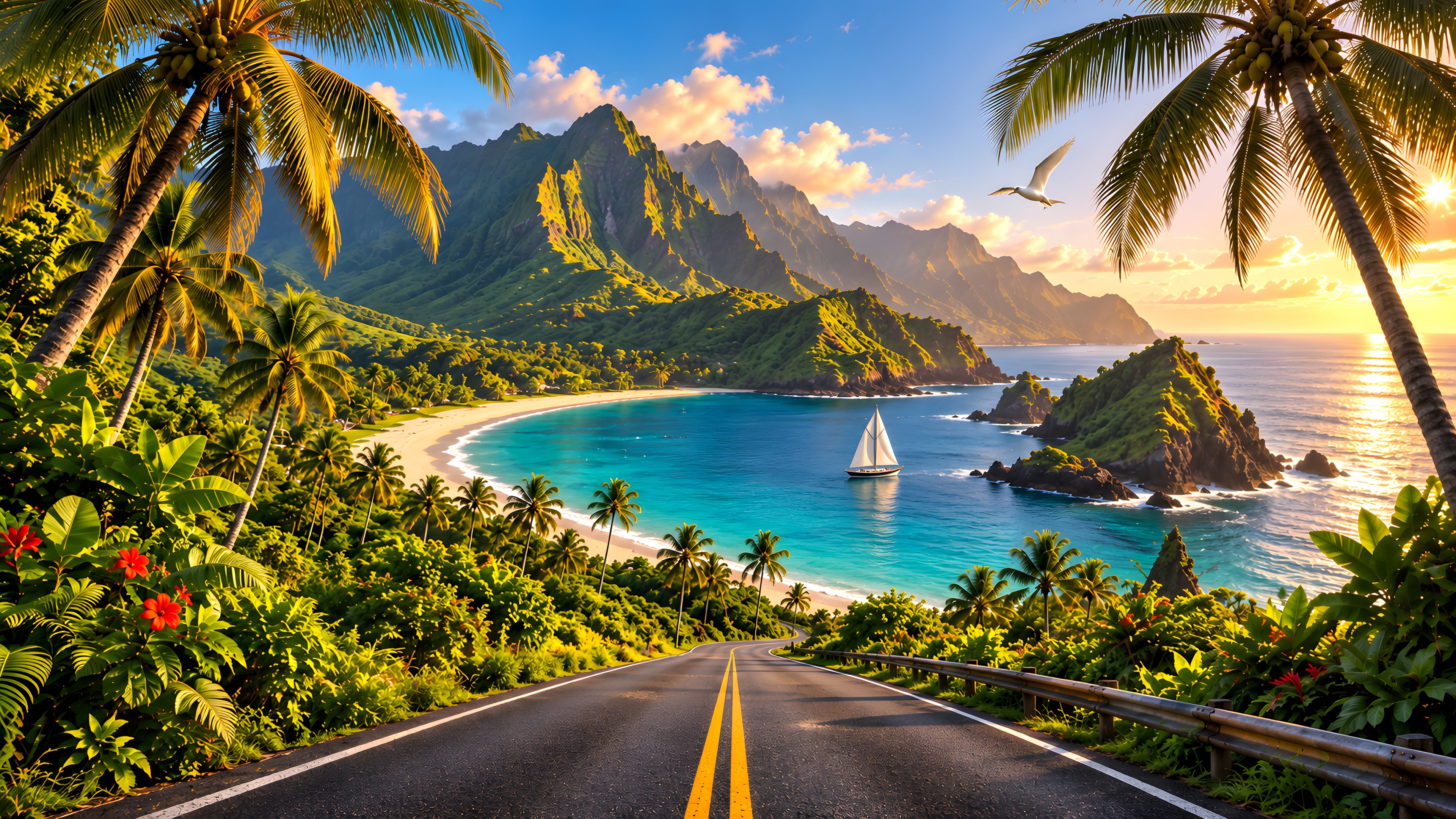 Road to the tropical beach and bay - 4K PC Wallpapers in 3840x2160 resolution
