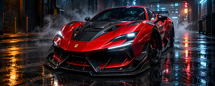 UltraWide 32:9 wallpapers (5120x1440): Ferrari SF90 XX Stradale, Ferrari, hypercar, night