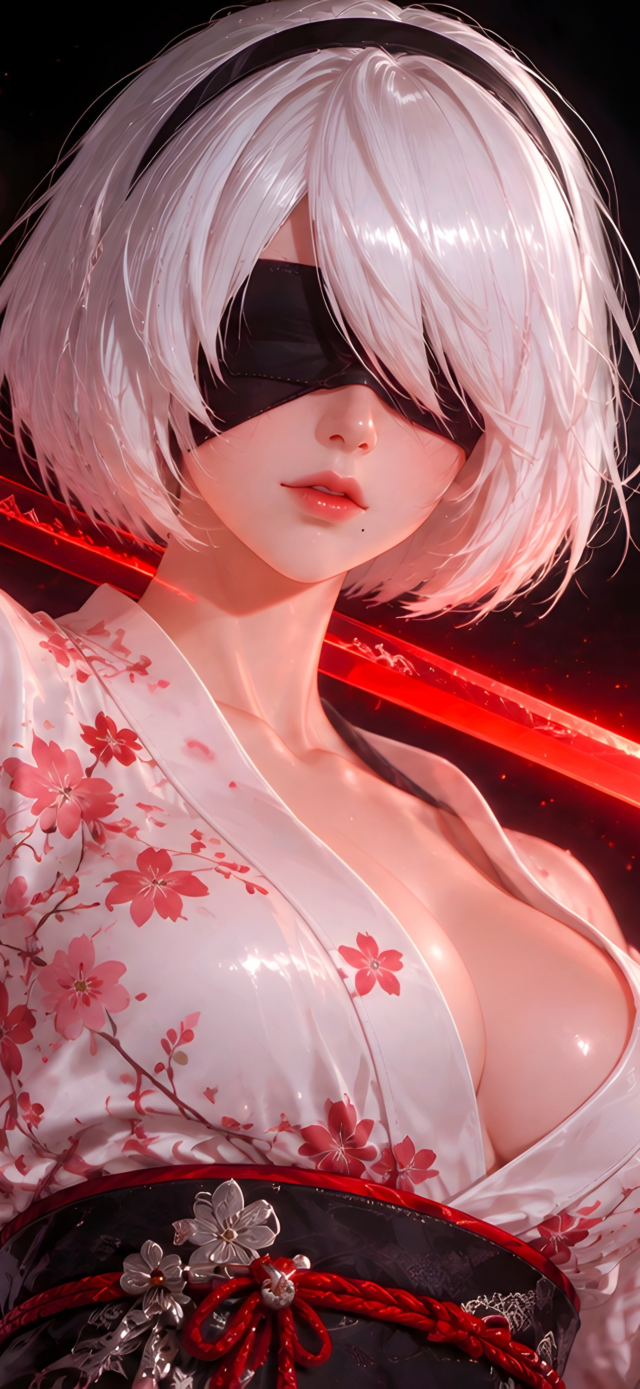 2B in a Kimono Under Moonlight - Wallpapers for iPhone 15 Pro Max/14 Pro Max in 1290x2796 resolution