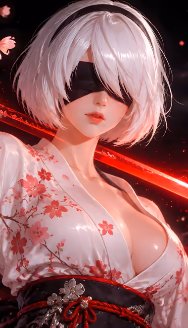 Обои персонаж для Sony Xperia 1/Xperia 1 III/Xperia PRO-I (1644x3840): 2B, Nier: Automata, кимоно, катана