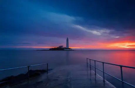 Обои природа: закат, маяк, море, берег