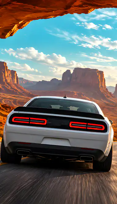 Wallpapers for iPhone 11/XR (828x1792): Dodge Challenger, desert, canyon, sunset