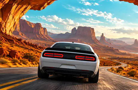 XVGA wallpapers (1024x768): Dodge Challenger, desert, canyon, sunset