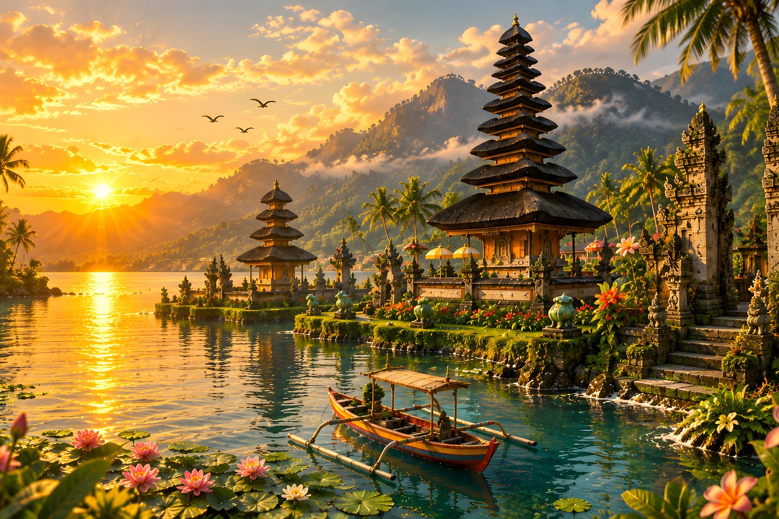 Bali Temple River Scene at Sunset - Microsoft Surface 12.4″ wallpapers in 1536x1024 resolution