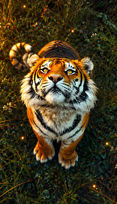 Wallpapers for Samsung Galaxy A13/A14/A53, Realme 12 Pro 5G, POCO M5 (1080x2408): tiger, grass, meadow, sunset