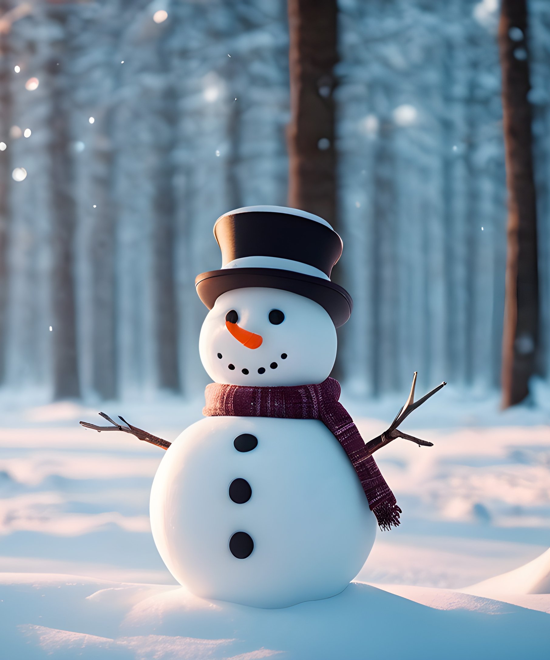 Snowman with hat in winter forest - Wallpapers for Samsung Galaxy Z Fold4/Z Fold5/Z Fold6 in 1812x2176 resolution