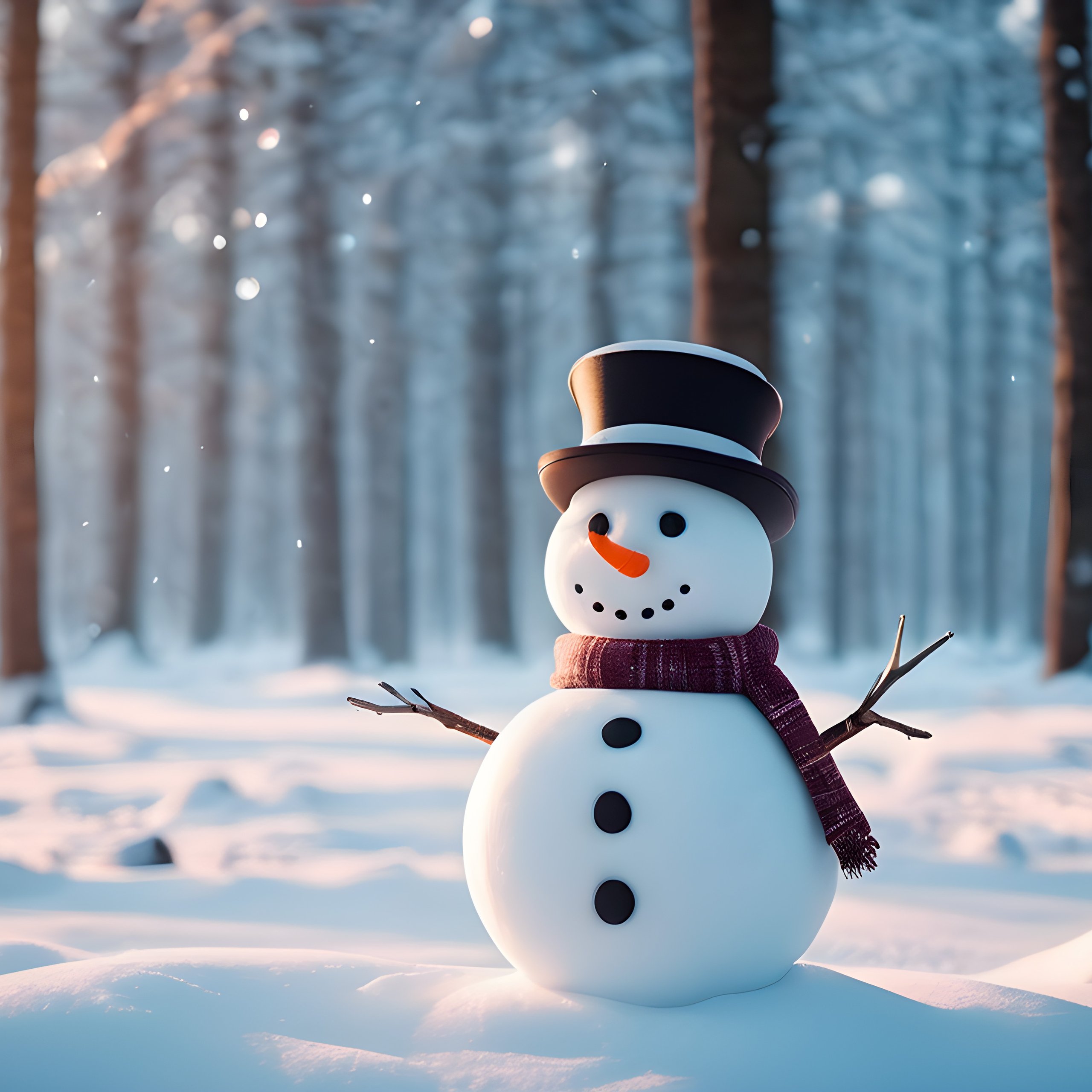 Snowman with hat in winter forest - Wallpapers for Samsung Galaxy Tab S9 FE+/Tab S11, Xiaomi Pad 5, Redmi Pad 2 Pro, POCO Pad in 2560x2560 resolution