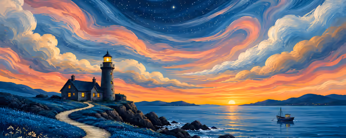 Nature wallpapers: lighthouse, coastline, sea, colorful sunset