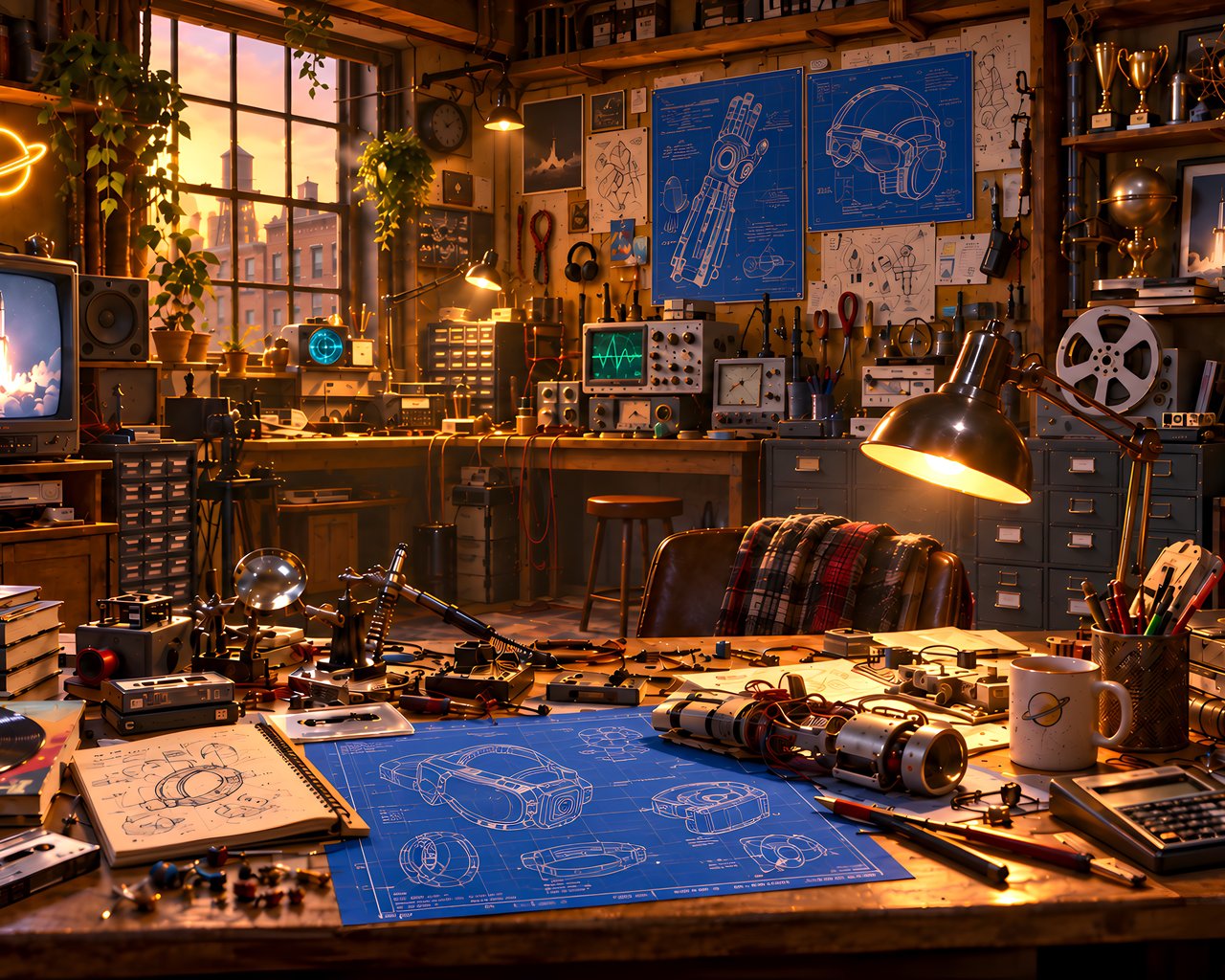 Retro Engineer Workshop at Sunset - SXGA wallpapers in 1280x1024 resolution