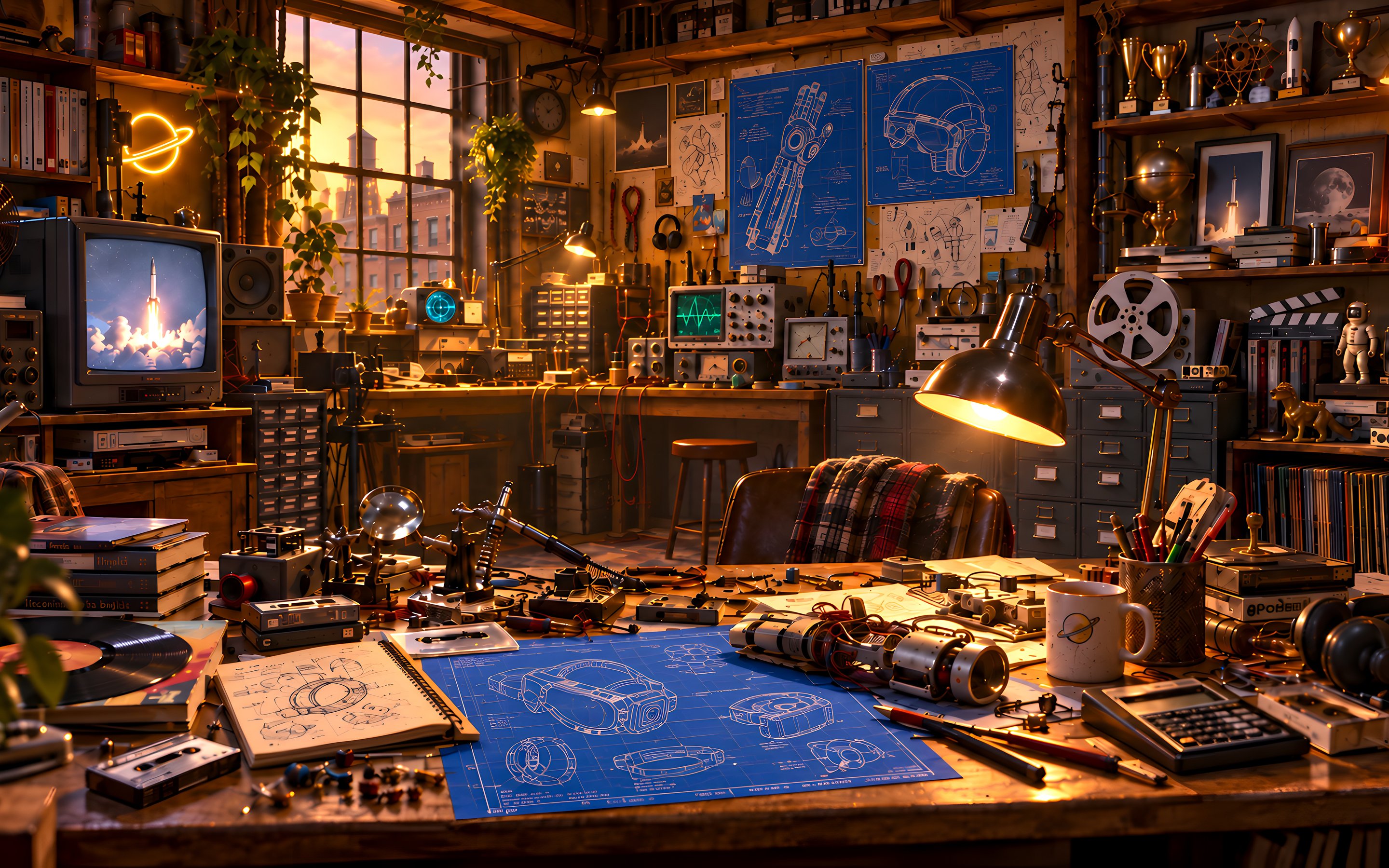 Retro Engineer Workshop at Sunset - Wallpapers for Apple MacBook 15″ in 2880x1800 resolution