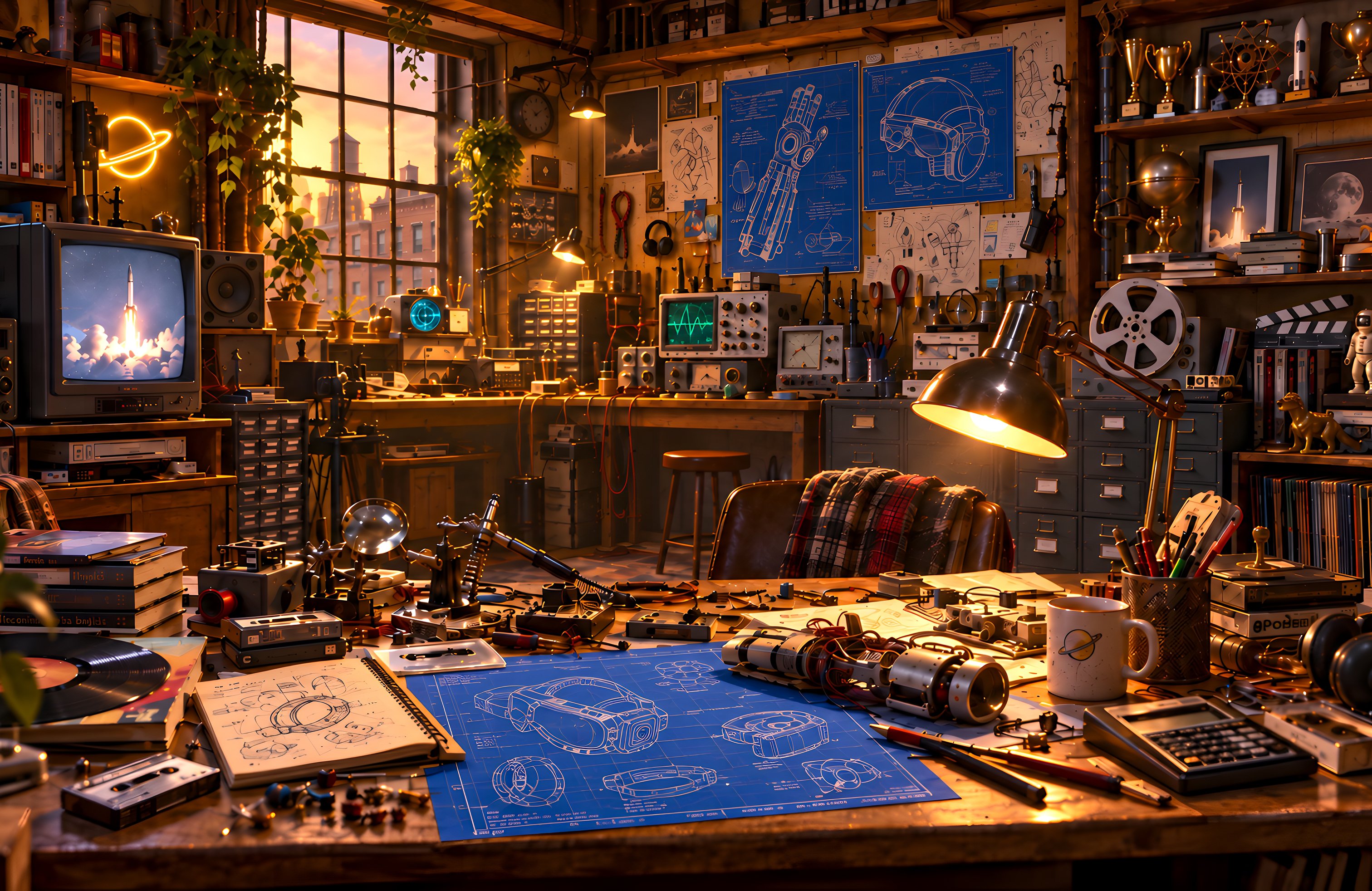 Retro Engineer Workshop at Sunset - Wallpapers for Apple MacBook 14.2″ in 3024x1964 resolution