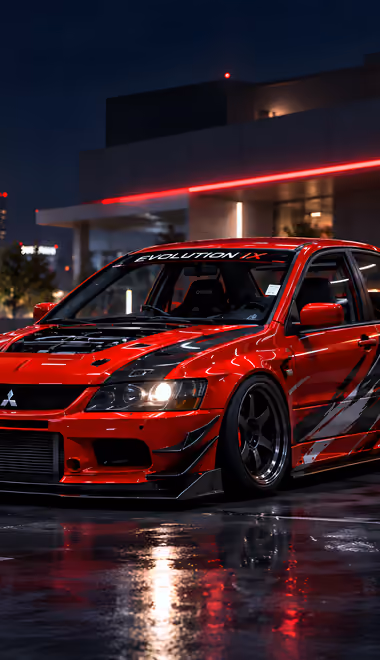 Обои здания для iPhone 5/5S/5C/SE (640x1136): Mitsubishi Lancer Evolution, обвес, спойлер, отражение