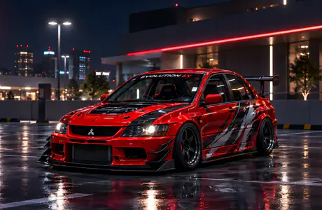 Обои машины: Mitsubishi Lancer Evolution, обвес, спойлер, отражение