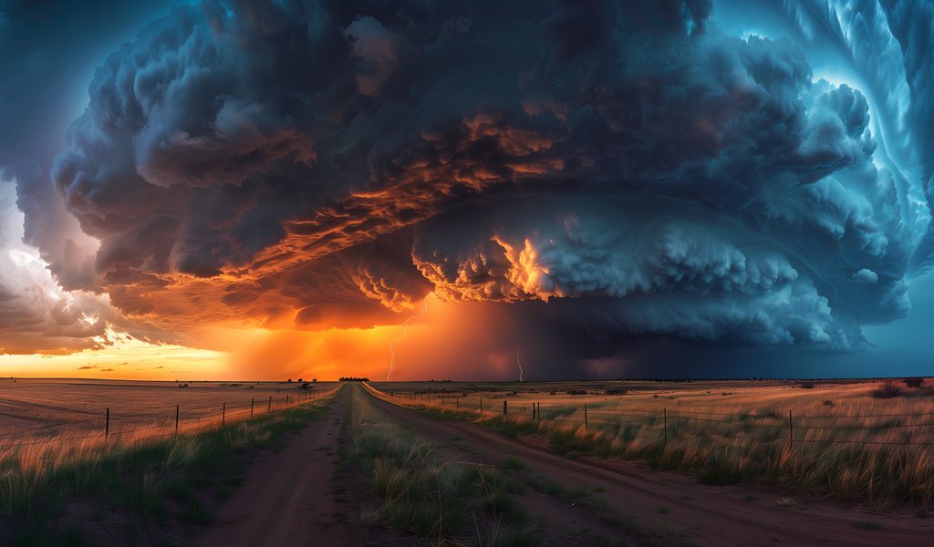 Storm cloud with lightning and sunset - WSVGA wallpapers in 1024x600 resolution