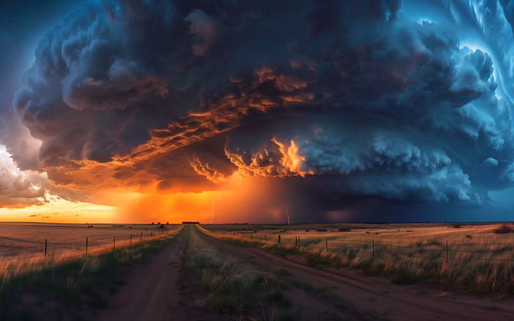 Storm cloud with lightning and sunset — desktop and phone wallpaper, free download