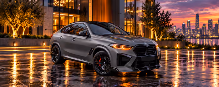 UltraWide 21:9 AI generated wallpapers (2560x1080): BMW X6M, body kit, glass, sunset