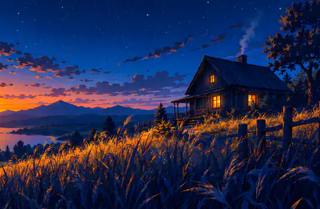 Wallpapers for Samsung/Xiaomi (2000x2000): cabin, wheat, sunset, mountains