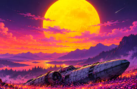 Wallpapers for iPad Retina (2048x2048): astronaut, spaceship, planet, colorful sunset