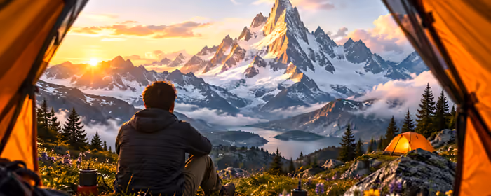 UltraWide 21:9 Flowers wallpapers (2560x1080): camp, man, tent, glacier