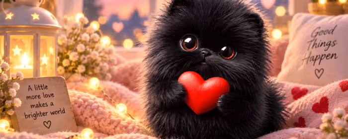 Dual Monitor Wallpapers Cute animals (7680x2160): Valentine's Day, kitten, heart, cozy