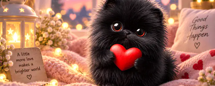 UltraWide 21:9 Flowers wallpapers (2560x1080): Valentine's Day, kitten, heart, cozy