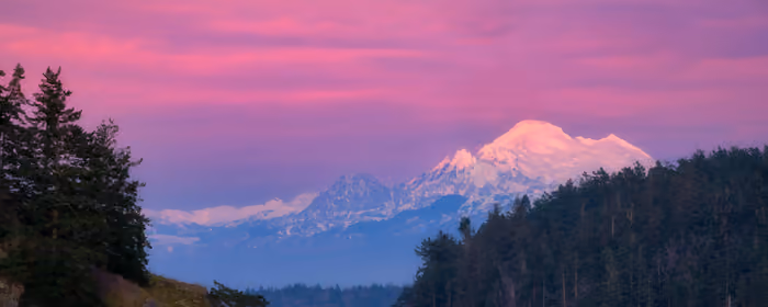Nature wallpapers: Mount Baker, sunset, forest, bay