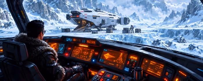 Spaceship Wallpapers for dual monitors (7680x2160): spaceship, pilot, planet, dashboard
