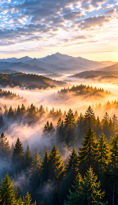 Nature wallpapers: sunset, mountains, forest, fog
