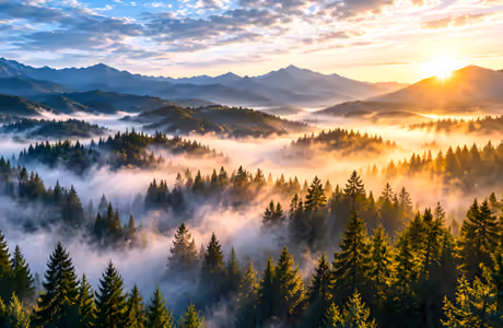 Nature wallpapers: sunset, mountains, forest, fog