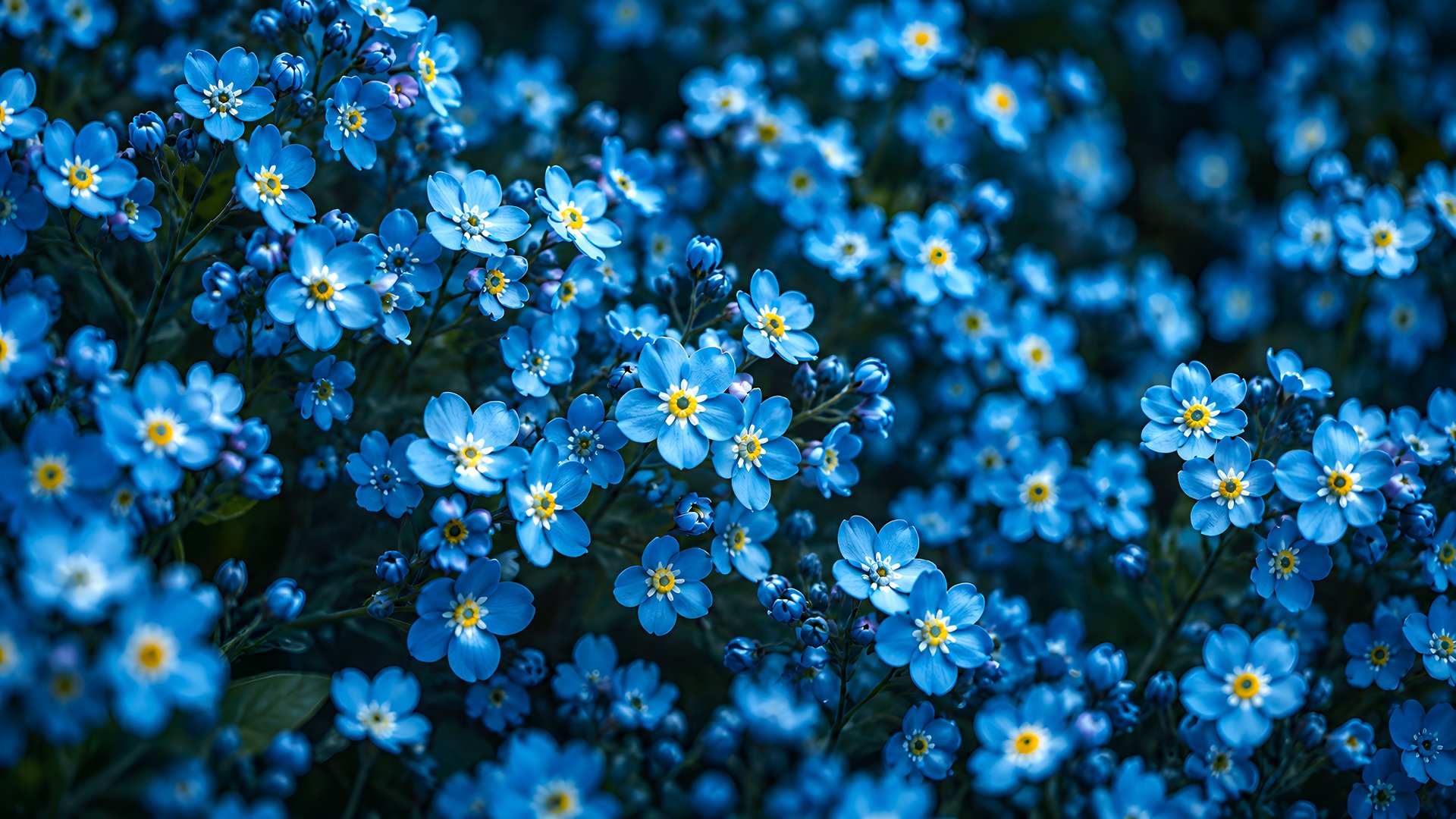 Blue Forget-me-nots in Spring Field - Full HD wallpapers in 1920x1080 resolution
