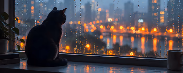 Animals wallpapers: cat, window, rain, city lights