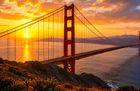 Cities Wallpapers for Samsung Galaxy Tab (1920x1920): Golden Gate Bridge, San Francisco, colorful sunset, bay