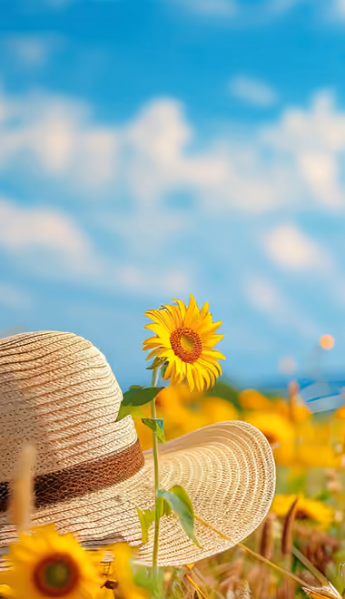 Nature wallpapers: sunflower, straw hat, summer, landscape