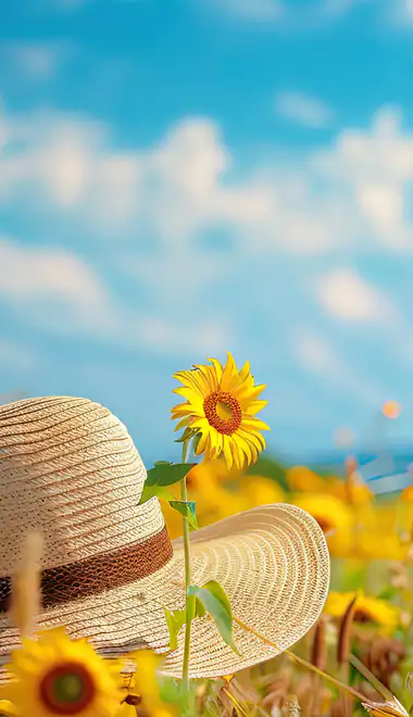 Nature wallpapers: sunflower, straw hat, summer, landscape