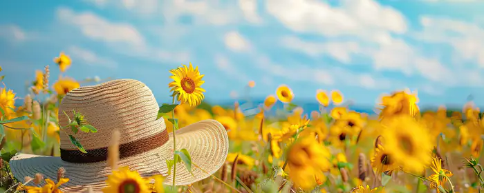 UltraWide 32:9 Field wallpapers (3840x1080): sunflower, straw hat, summer, landscape