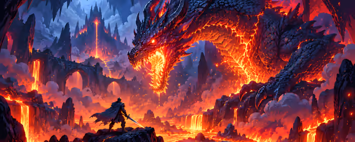 UltraWide 32:9 Warrior wallpapers (5120x1440): dragon, knight, lava, cave