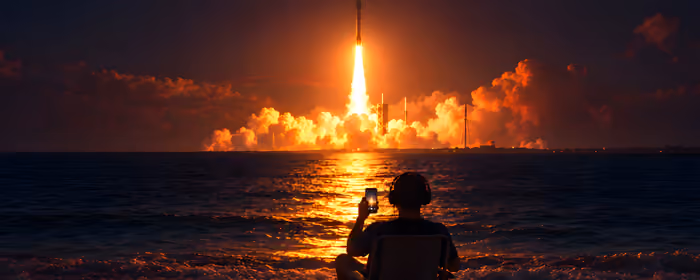 UltraWide 21:9 обои океан (2560x1080): SpaceX, ракета, мужчина, огонь