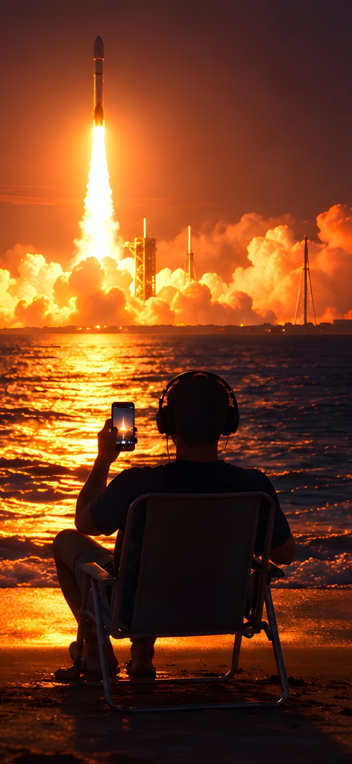 Man Watching SpaceX Rocket Launch - Wallpapers for Samsung Galaxy A11/A20e/A20/M11, Xiaomi Redmi 9A/9C, POCO C40 in 720x1560 resolution