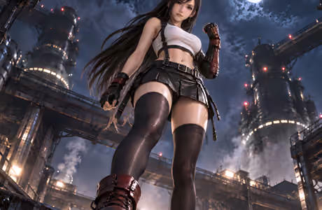WSVGA обои чулки (1024x600): Tifa Lockhart, Final Fantasy, фабрика, Луна
