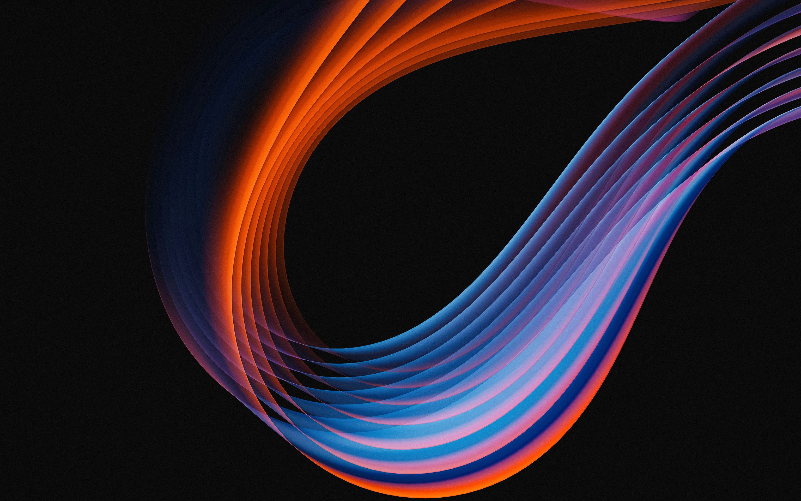 Curved neon light waves - Wallpapers for Apple MacBook 16″ in 3072x1920 resolution