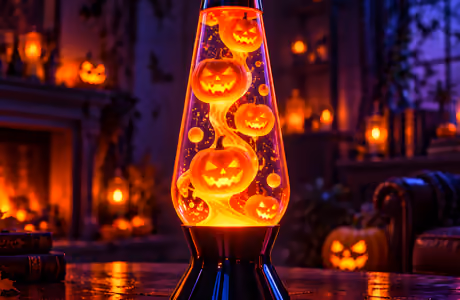 Interior design wallpapers: lava lamp, jack-o-lantern, fireplace, living room