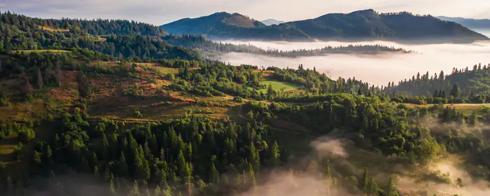 UltraWide 21:9 Panorama wallpapers (3440x1440): mountains, forest, fog, valley