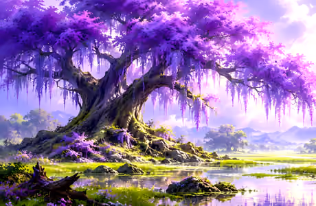 AI generated Wallpapers for Apple MacBook 14.2″ (3024x1964): fairy world, trees, valley, clouds