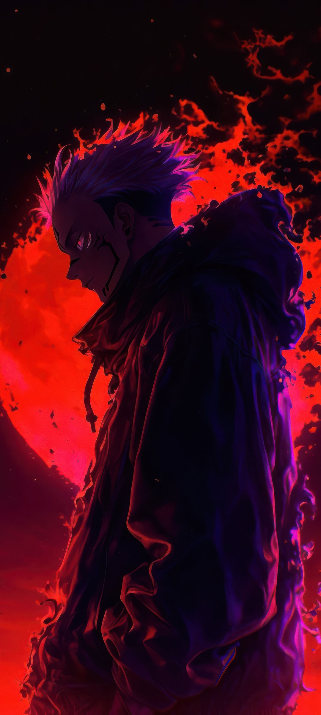 Ryomen Sukuna with red moon - Wallpapers for Samsung Galaxy M55, POCO M4/X4/X5, Xiaomi Redmi 12/13/Note 13/Note 14/Note 14S in 1080x2400 resolution