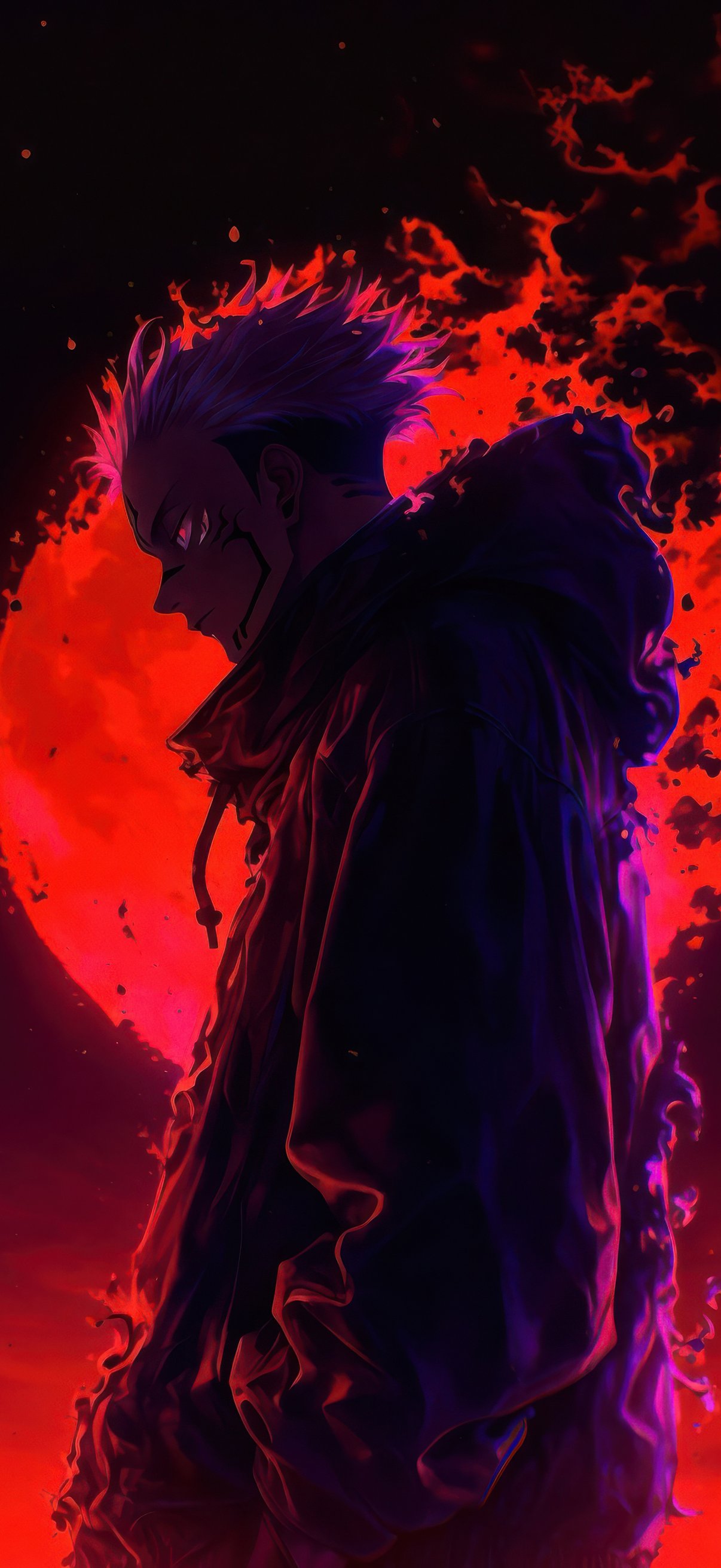 Ryomen Sukuna with red moon - Wallpapers for iPhone 17 Pro/17/16 Pro in 1206x2622 resolution