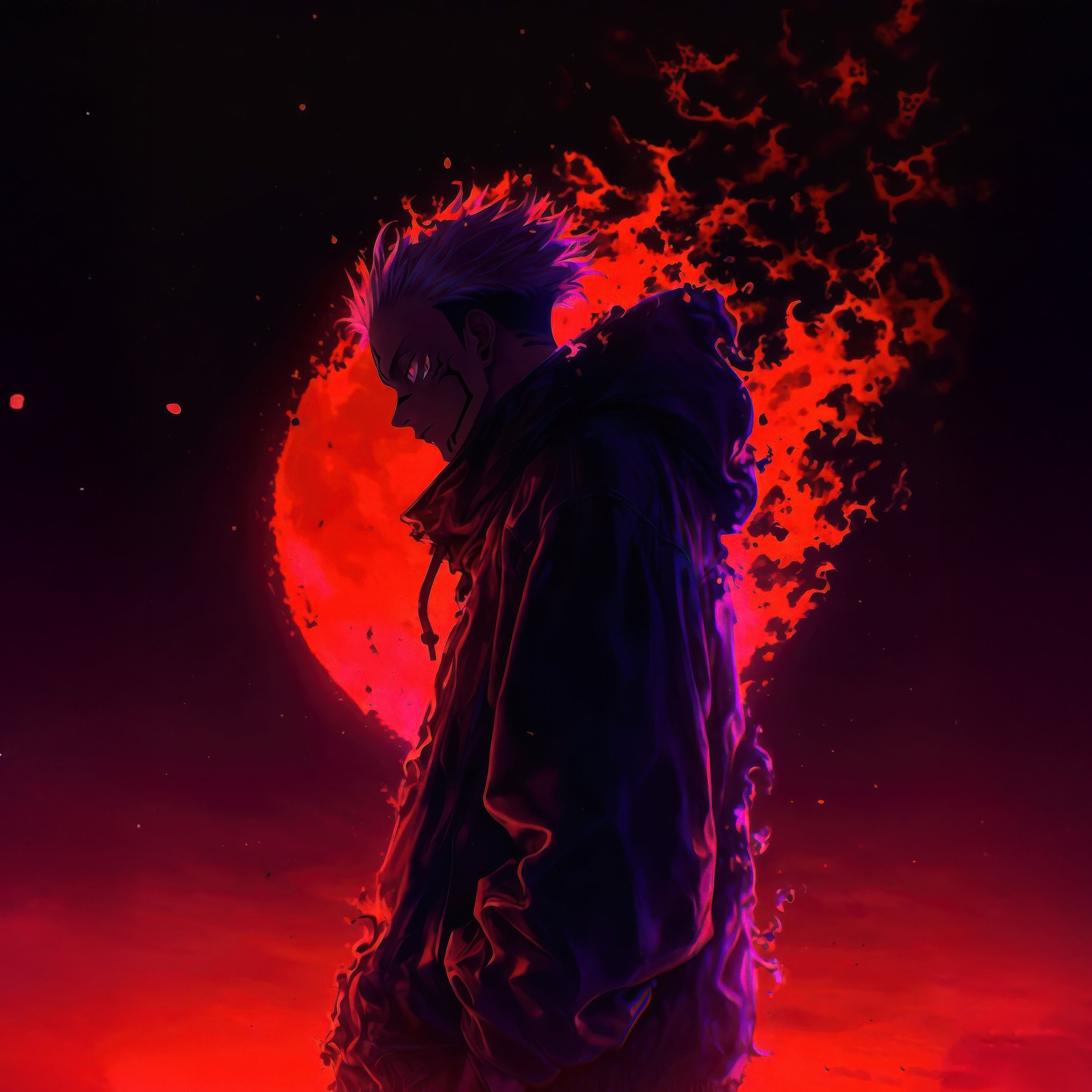 Ryomen Sukuna with red moon - Wallpapers for iPad Pro 10.5″ in 2224x2224 resolution