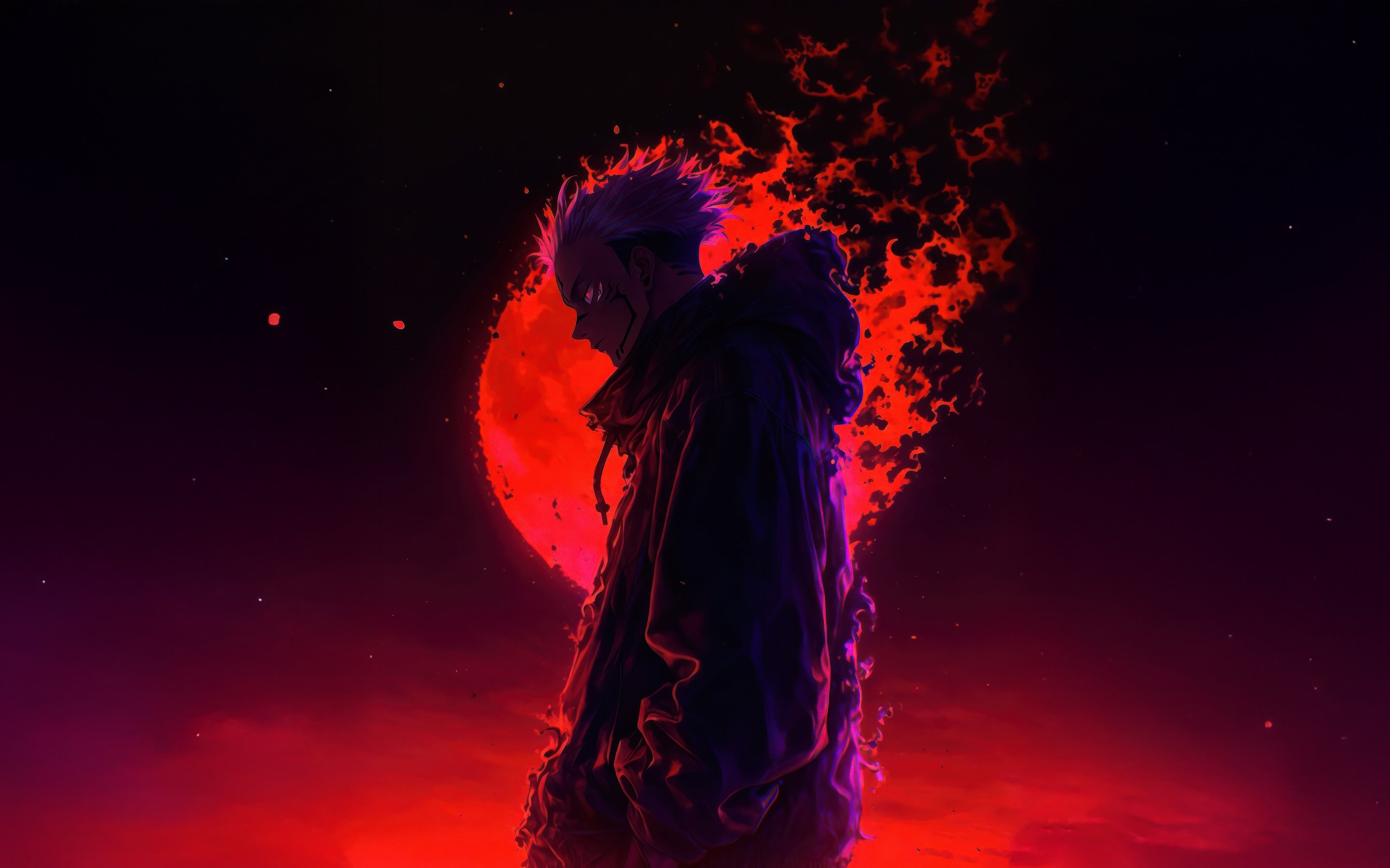 Ryomen Sukuna with red moon - Wallpapers for Apple MacBook 15″ in 2880x1800 resolution