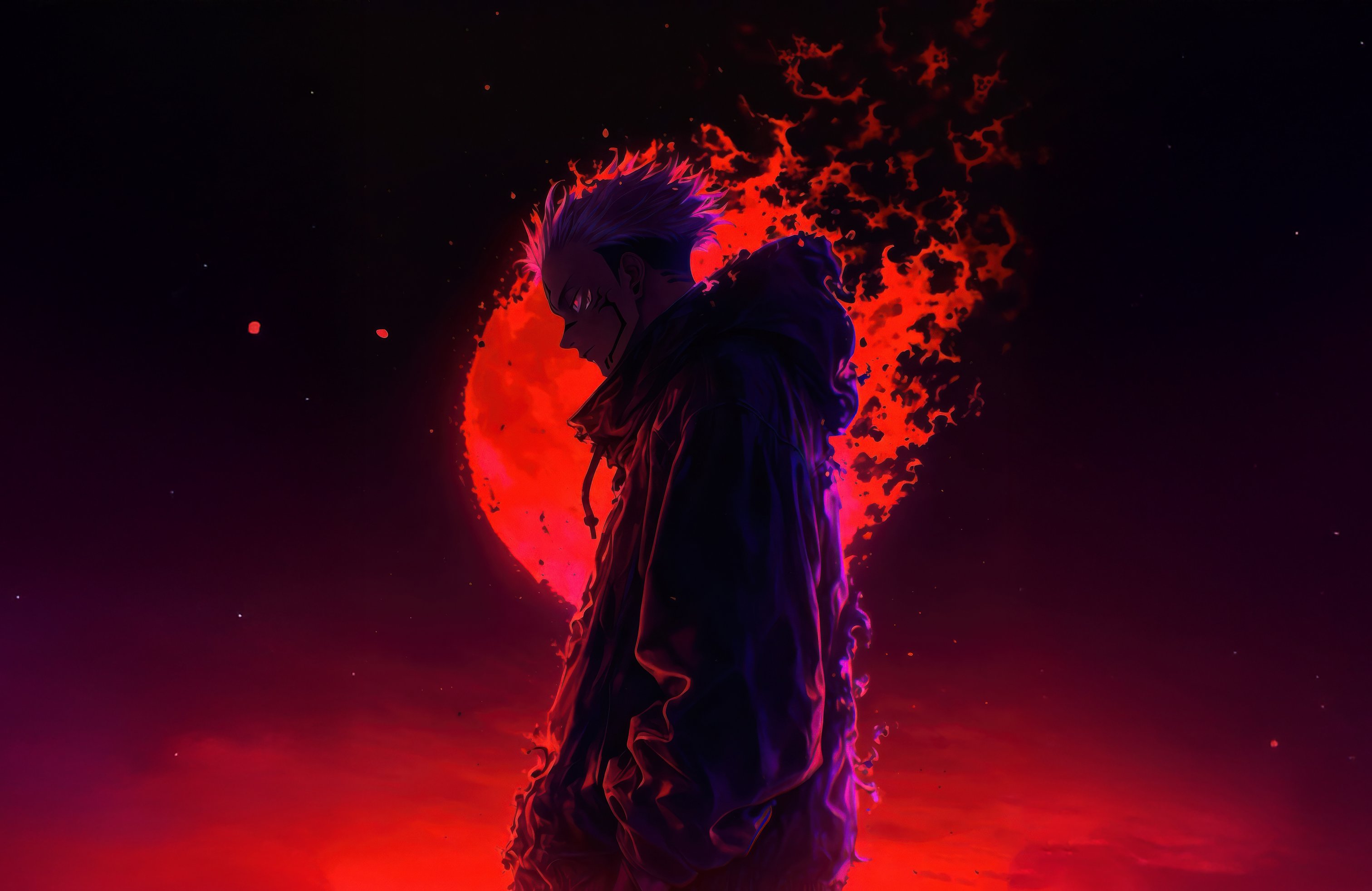 Ryomen Sukuna with red moon - Wallpapers for Apple MacBook 14.2″ in 3024x1964 resolution