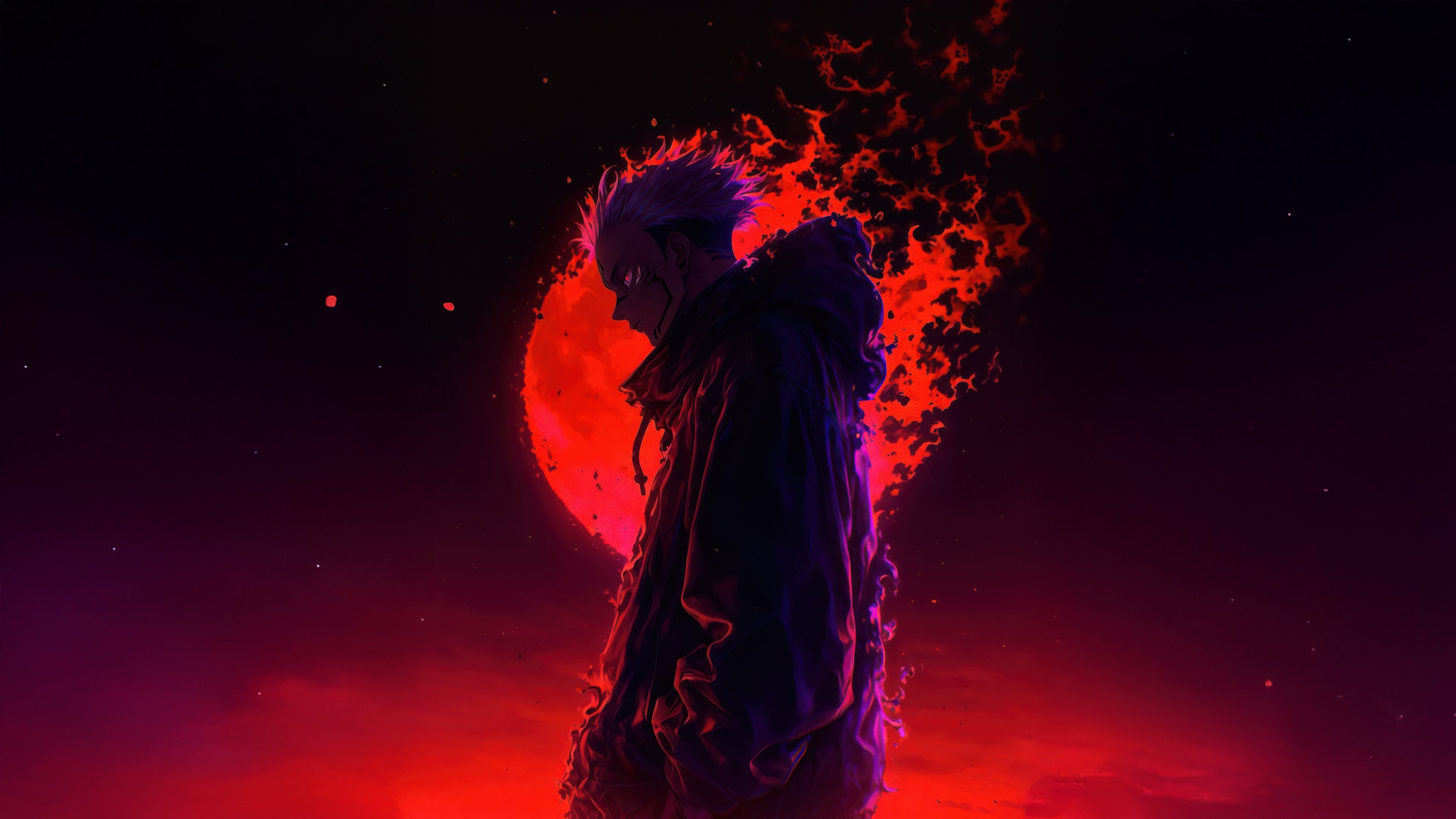 Ryomen Sukuna with red moon - 4K PC Wallpapers in 3840x2160 resolution