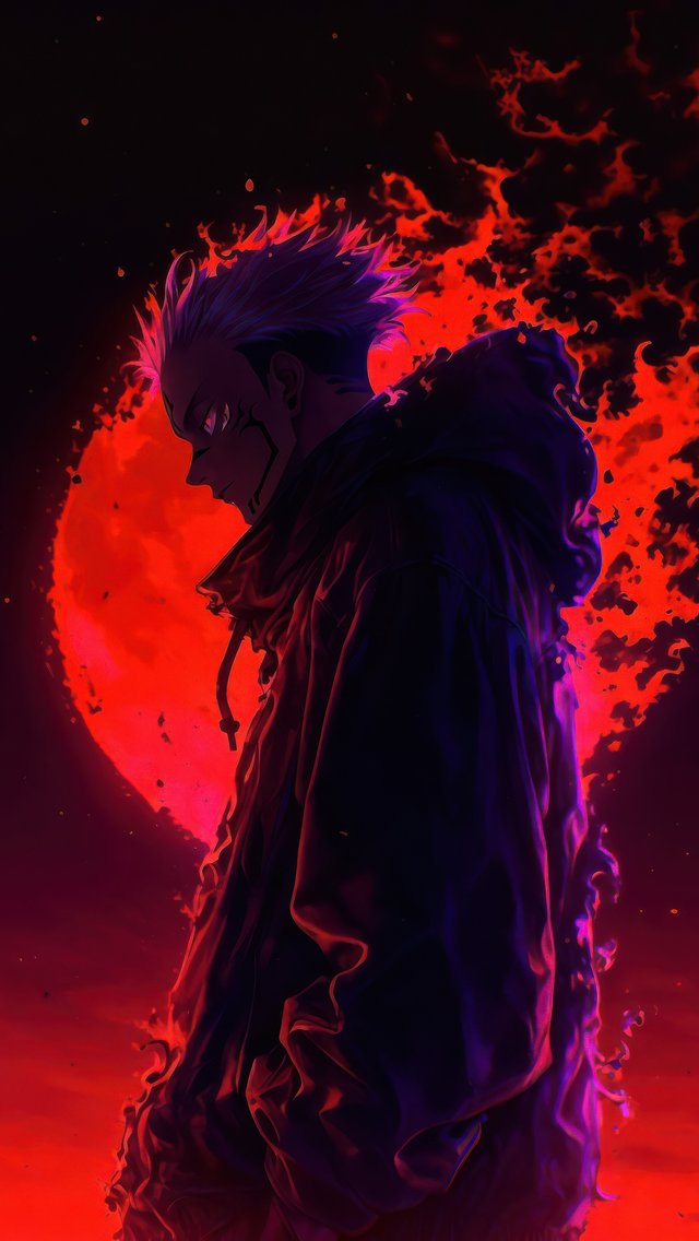 Ryomen Sukuna with red moon - Wallpapers for iPhone 5/5S/5C/SE in 640x1136 resolution